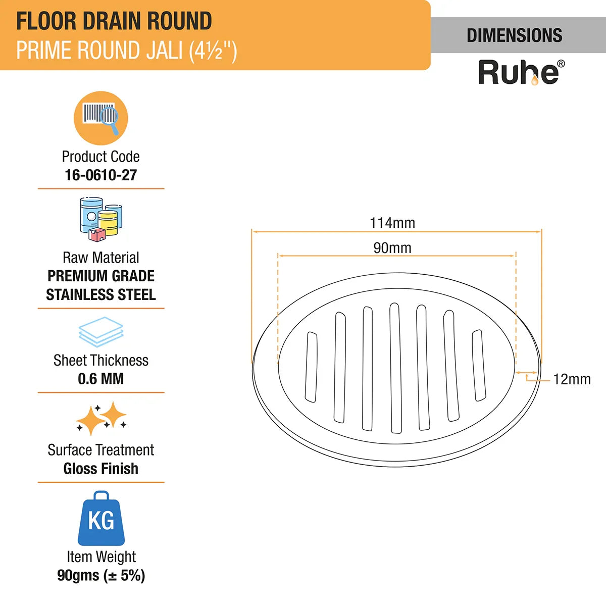 Prime Round Jali Floor Drain (4 1/2 Inches) (Pack of 4) - by Ruhe