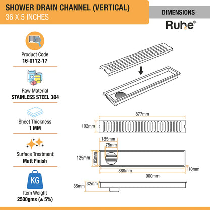 Vertical Shower Drain Channel (5 Inches)