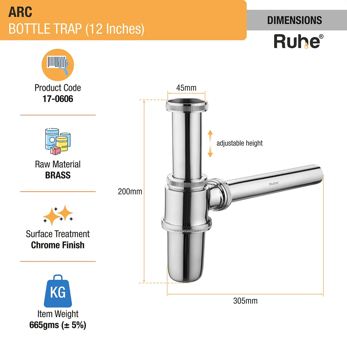 ARC Bottle Trap (12 inches) dimensions and sizes