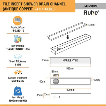 Tile-Insert Shower Drain Channel (4 Inches)