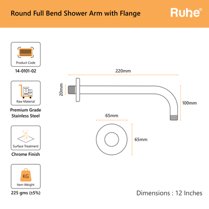 Round Full Bend Shower Arms