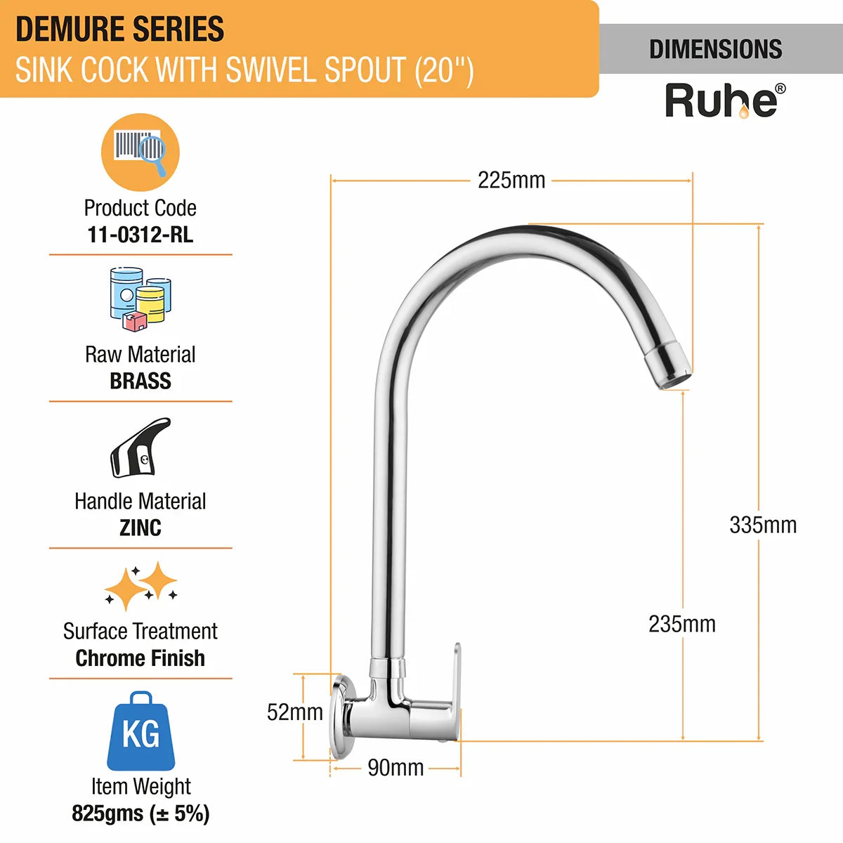 Demure Wall Mount Kitchen Sink Tap with Swivel Spout