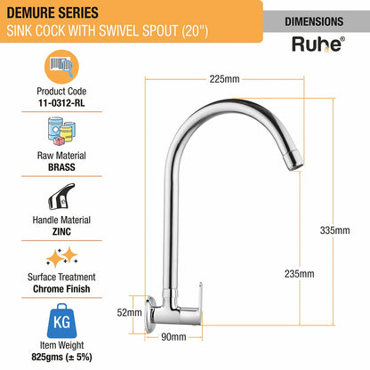 Demure Wall Mount Kitchen Sink Tap with Swivel Spout