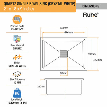 Quartz Single Bowl Kitchen Sink (21 x 18 x 9 Inches)