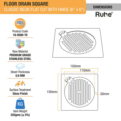 Classic Neon Flat Cut Floor Drain with Hinge