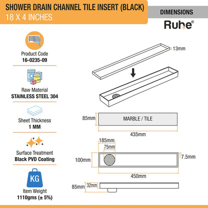 Tile-Insert Shower Drain Channel (4 Inches)