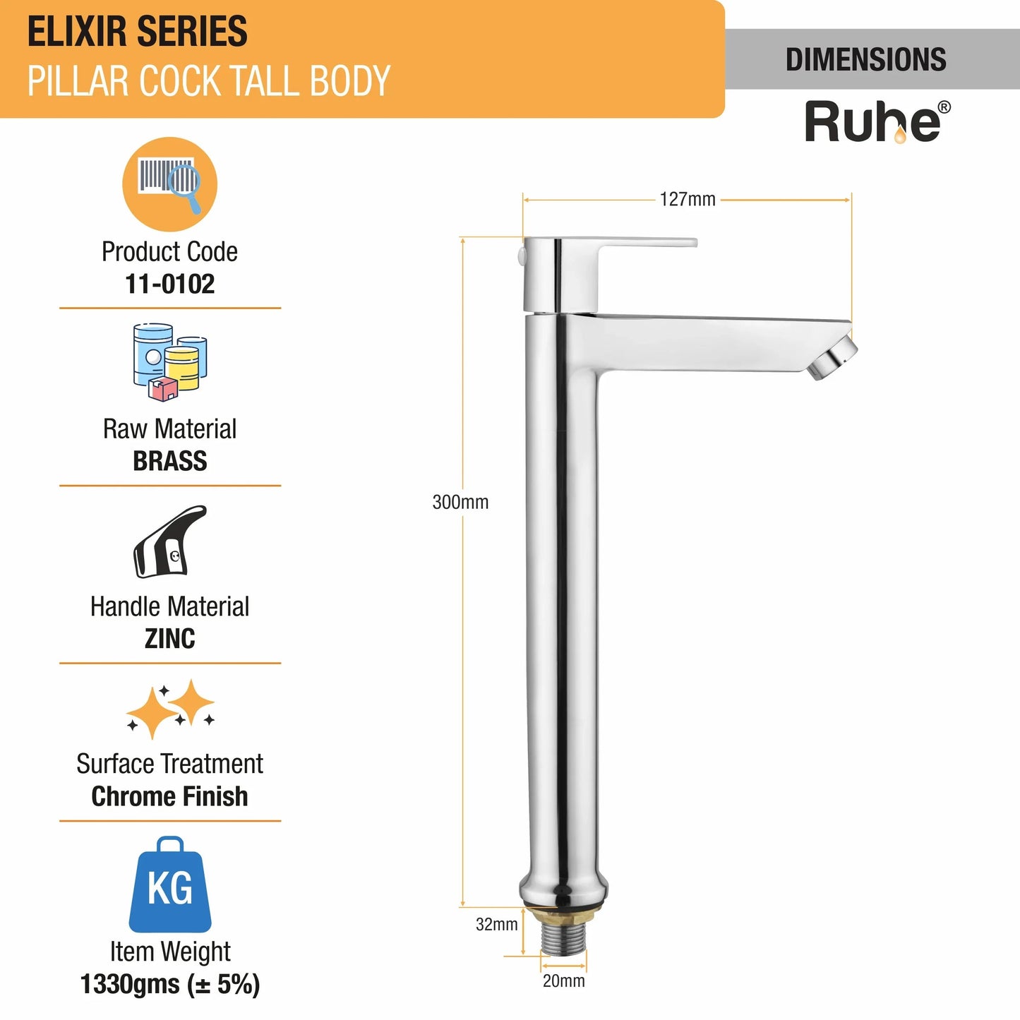 Elixir Tall Body Wash Basin Pillar Tap - by Ruhe