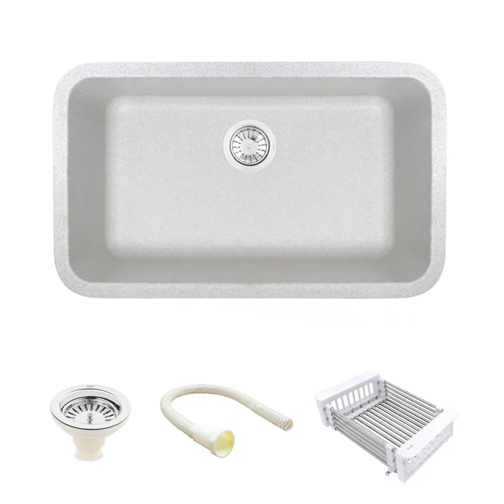 Quartz Single Bowl Sand Pluto Kitchen Sink (31 x 19 x 9 Inches)