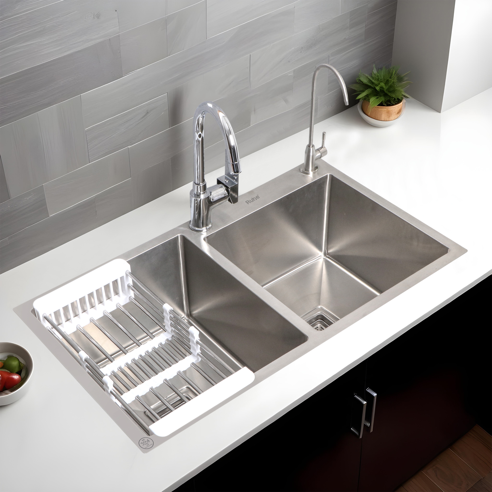 Handmade Double Bowl with Tap Hole Kitchen Sink (32 x 18 x 10 Inches)
