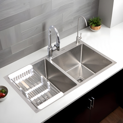 Handmade Double Bowl with Tap Hole Kitchen Sink (32 x 18 x 10 Inches)