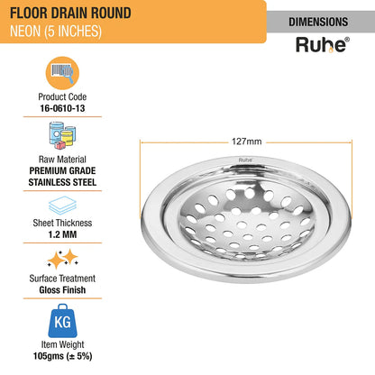 Neon Round Floor Drain (5 Inches) (Pack of 2) - by Ruhe
