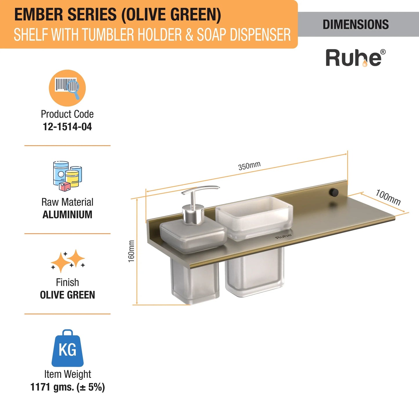 Ember Shelf with Tumbler Holder & Soap Dispenser (Olive Grove)