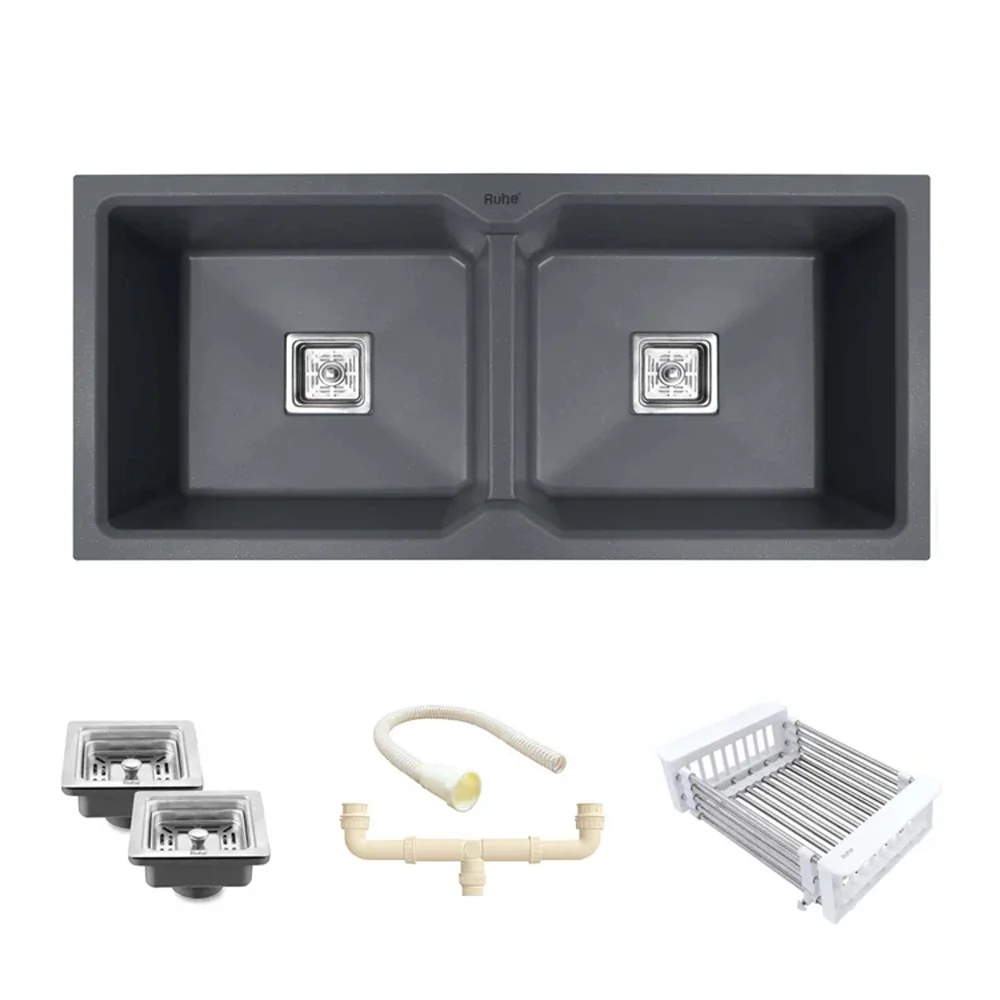 Quartz Double Bowl Kitchen Sink (37 x 18 x 9 Inches)