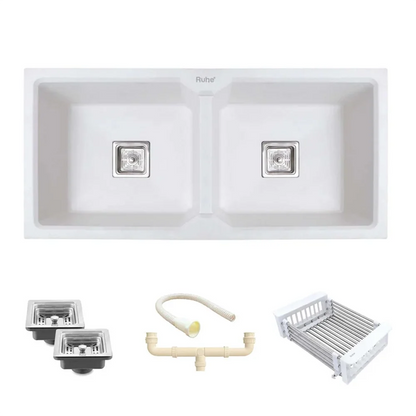 Quartz Double Bowl Kitchen Sink Coloured (37 x 18 x 9 Inches)