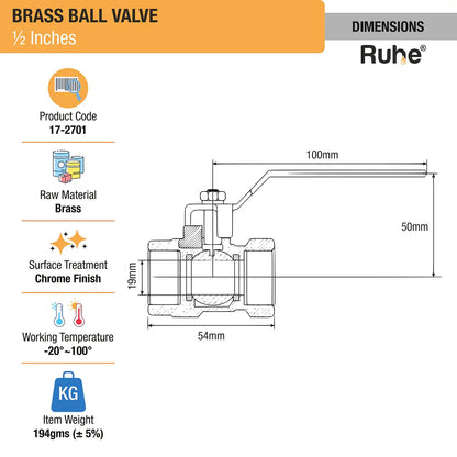 Brass Ball Valve (Â½ Inch) dimensions and size