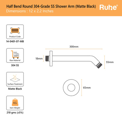 Round Half Bend Shower Arm