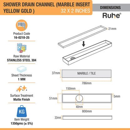 Marble-Insert Shower Drain Channel Coloured (2 Inches)