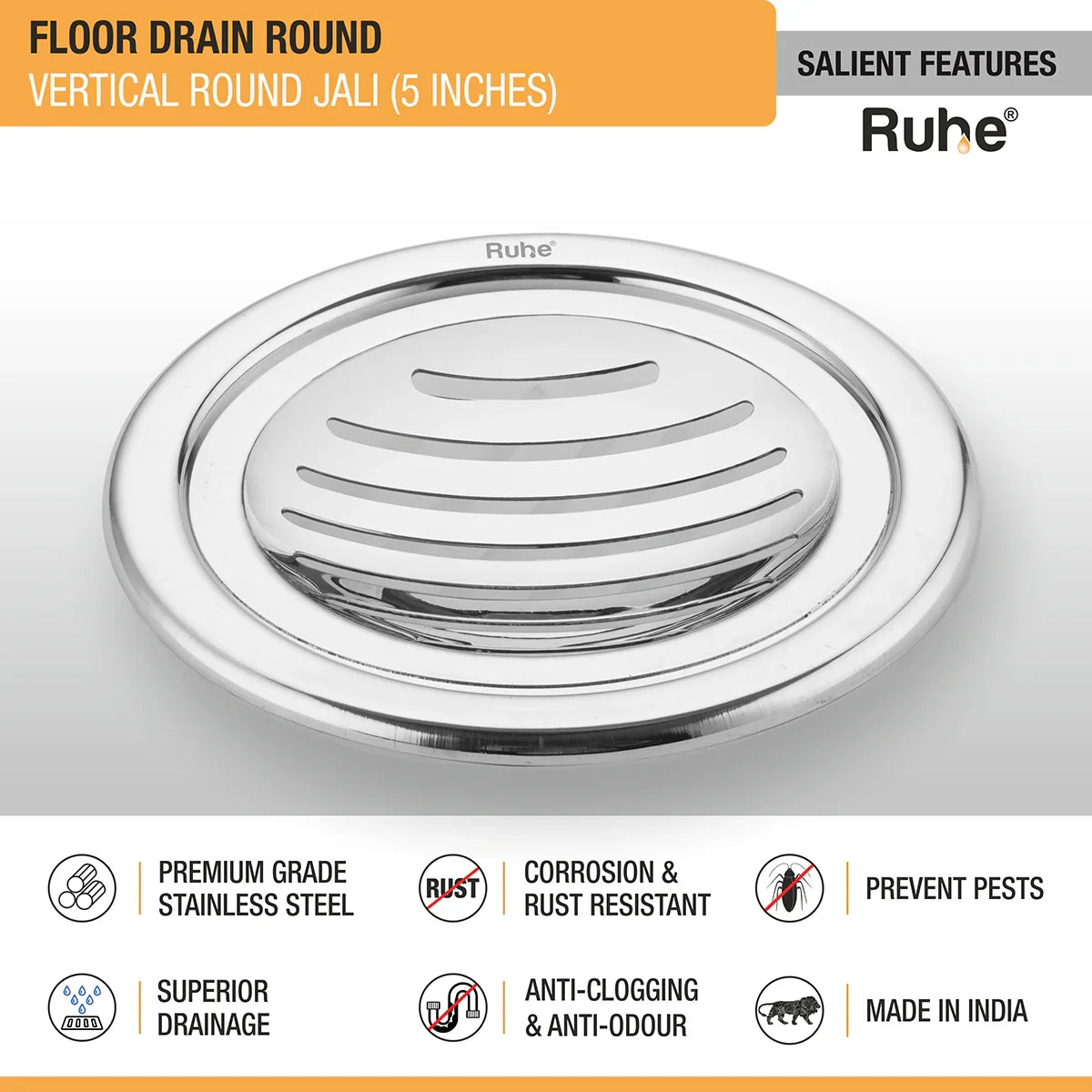 Vertical Round with Collar Floor Drain (5 Inches) (Pack of 2) - by Ruhe