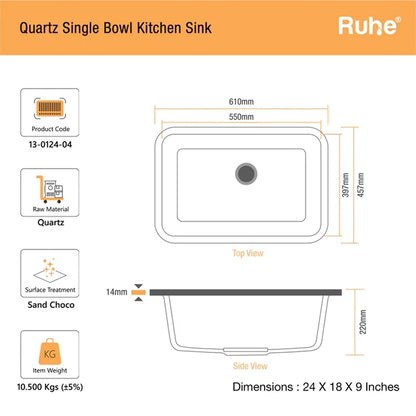Quartz Single Bowl Round Kitchen Sink (24 x 18 x 9 Inches)