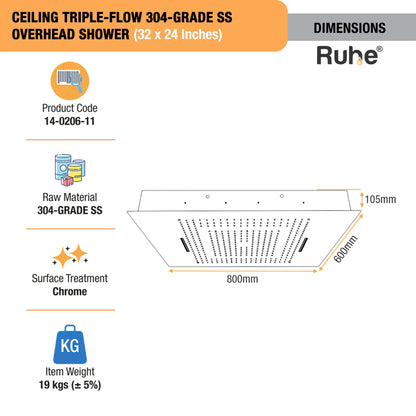 Ceiling Overhead Shower With Triple Flow