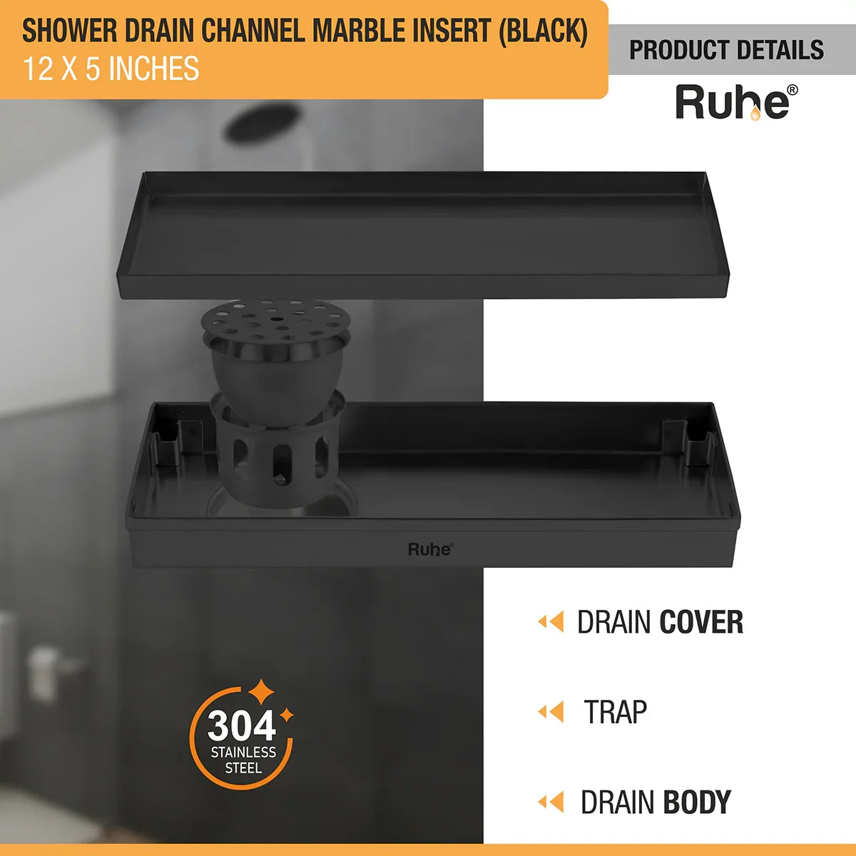 Marble-Insert Shower Drain Channel 5 inches