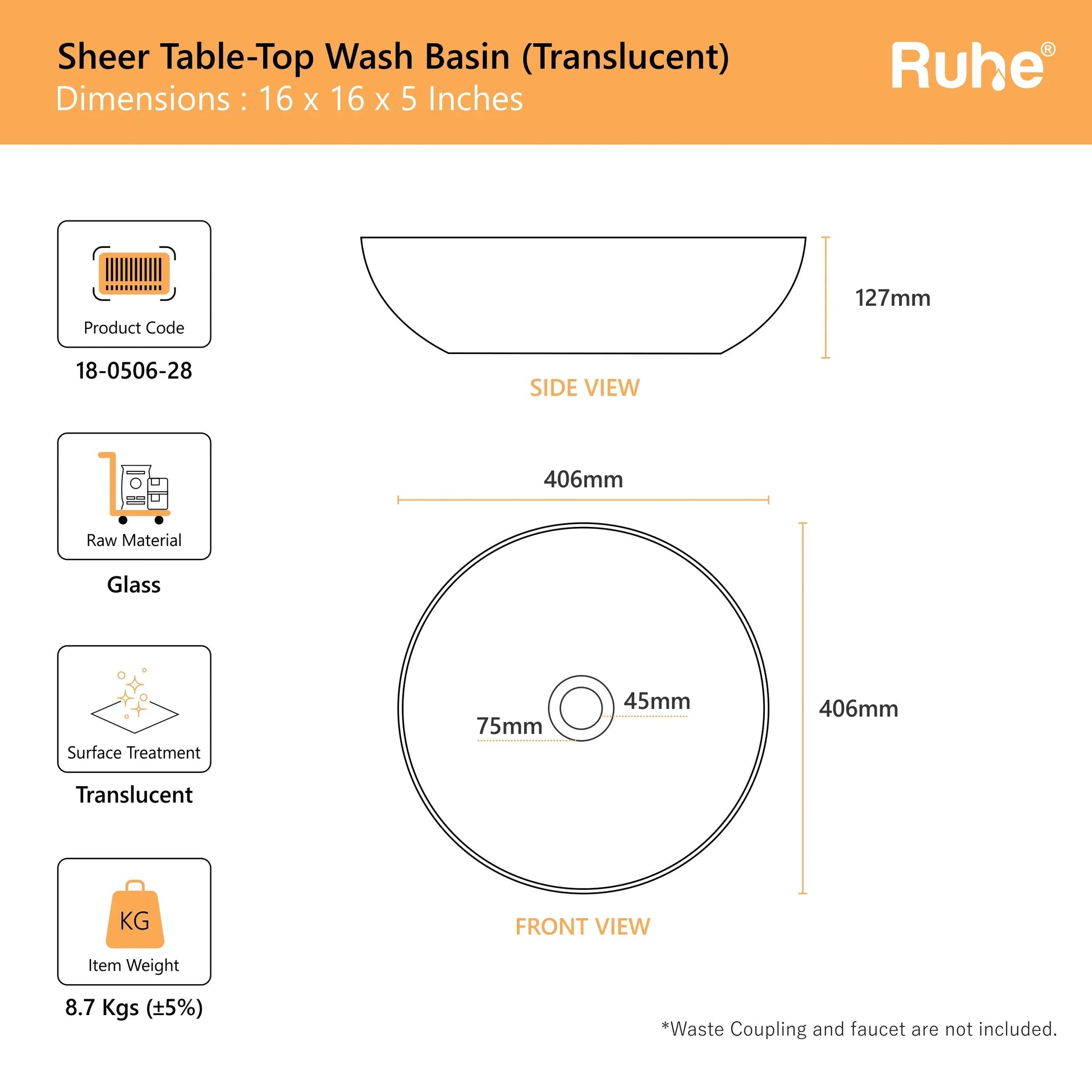 Sheer Table-Top Wash Basin (dimensions)