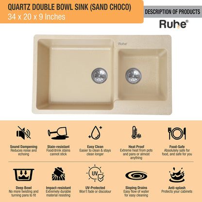 Quartz Double Bowl Kitchen Sink (34 x 20 x 9 inches)
