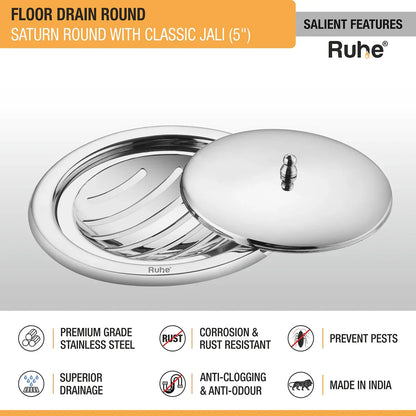 Saturn Classic Jali Round Floor Drain (5 Inches) with Lid - by Ruhe