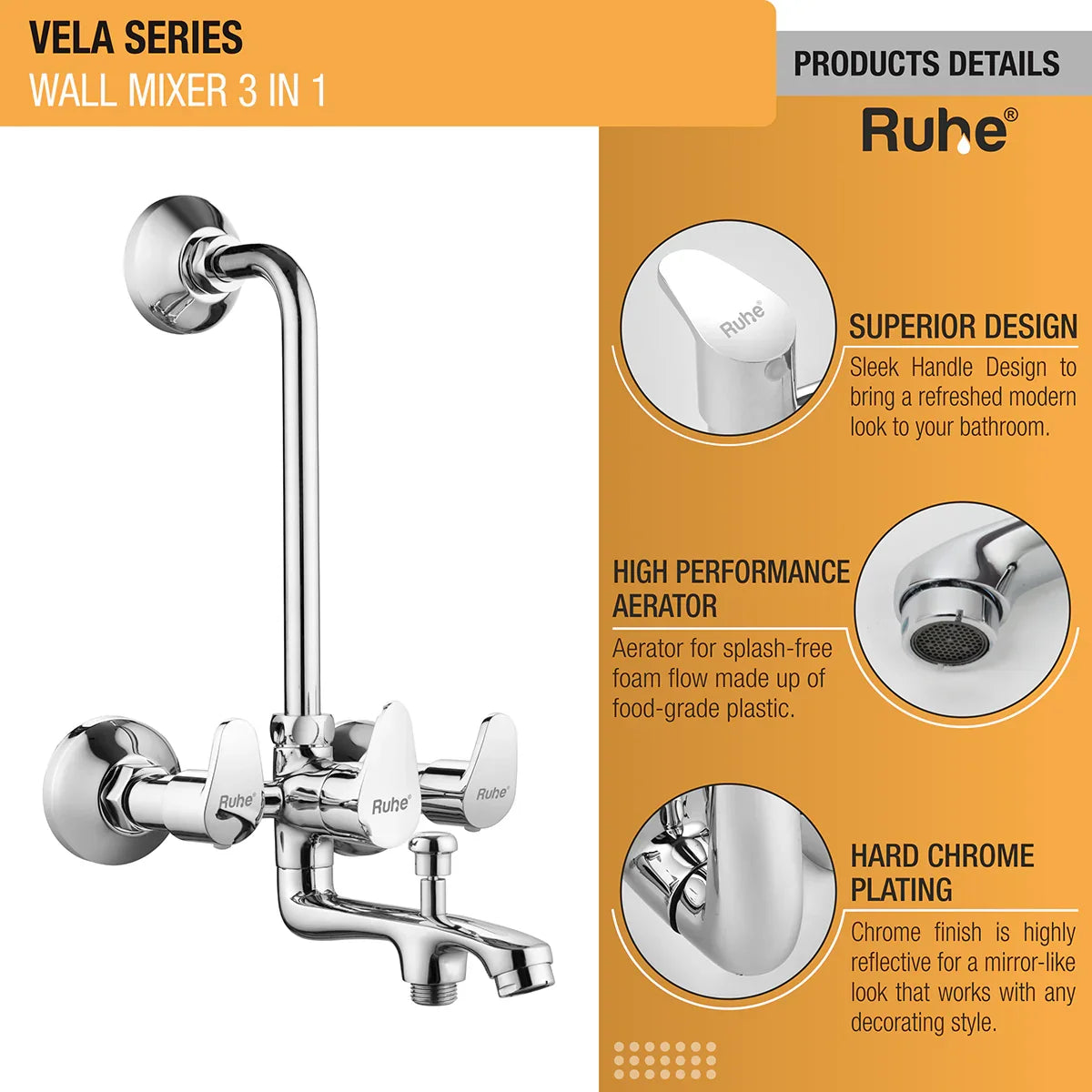 Vela 3-in-1 Wall Mixer Tap Product Details by ruhe