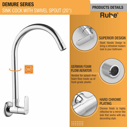 Demure Wall Mount Kitchen Sink Tap with Swivel Spout