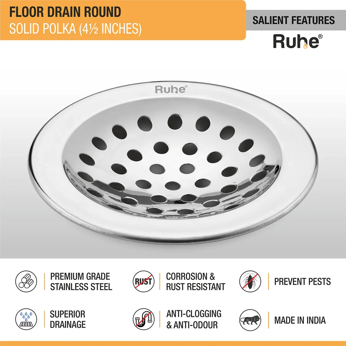 Solid Polka with Collar Round Floor Drain (4 1/2 inches) (Pack of 2) - by Ruhe