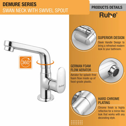 Demure Deck Mount Wash Basin Tap with Swivel Spout