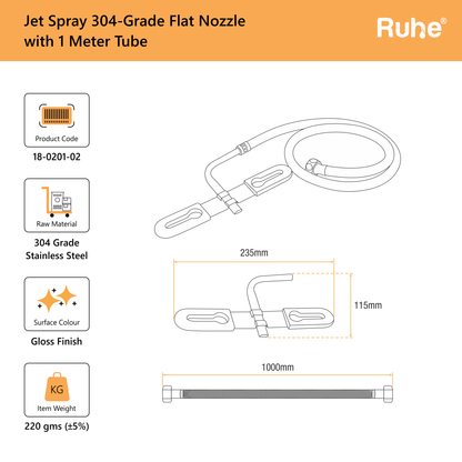 Jet Spray 304-Grade Flat Nozzle with 1 Meter Tube