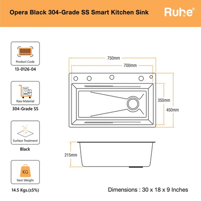 Opera Smart Kitchen Sink (30 x 18 x 9 Inches)