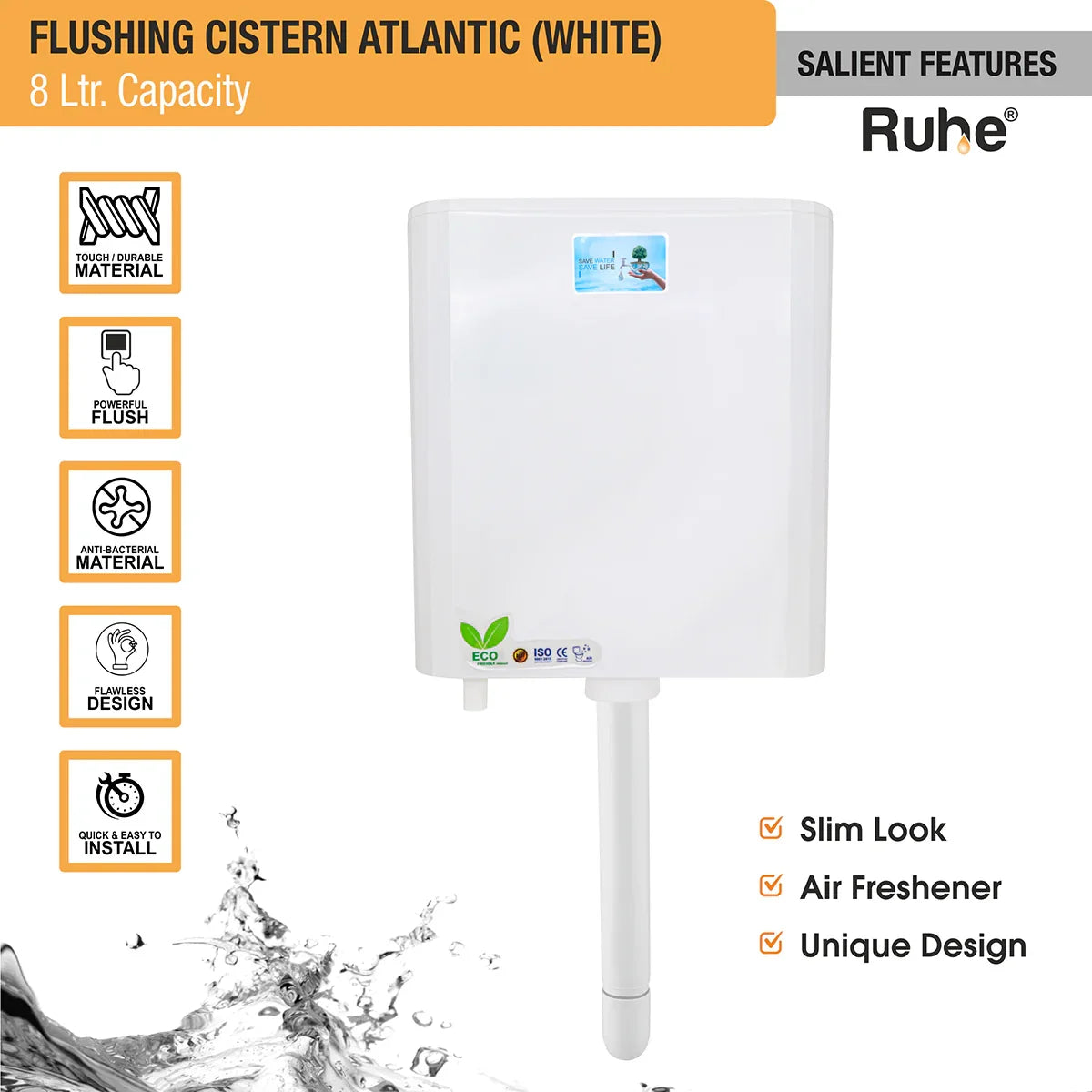 Atlantic Flushing Cistern 8 Ltr (White) features and benefits
