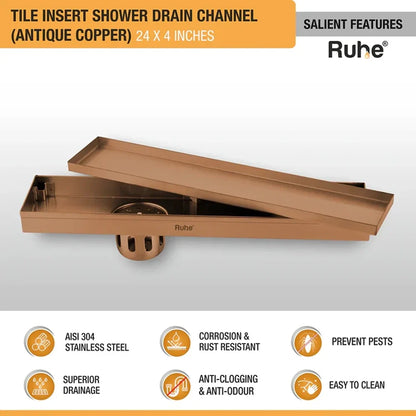 Tile-Insert Shower Drain Channel (4 Inches)