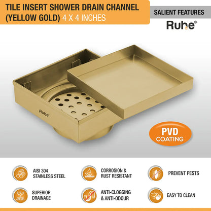 Tile-Insert Shower Drain Channel (4 x 4 Inches)