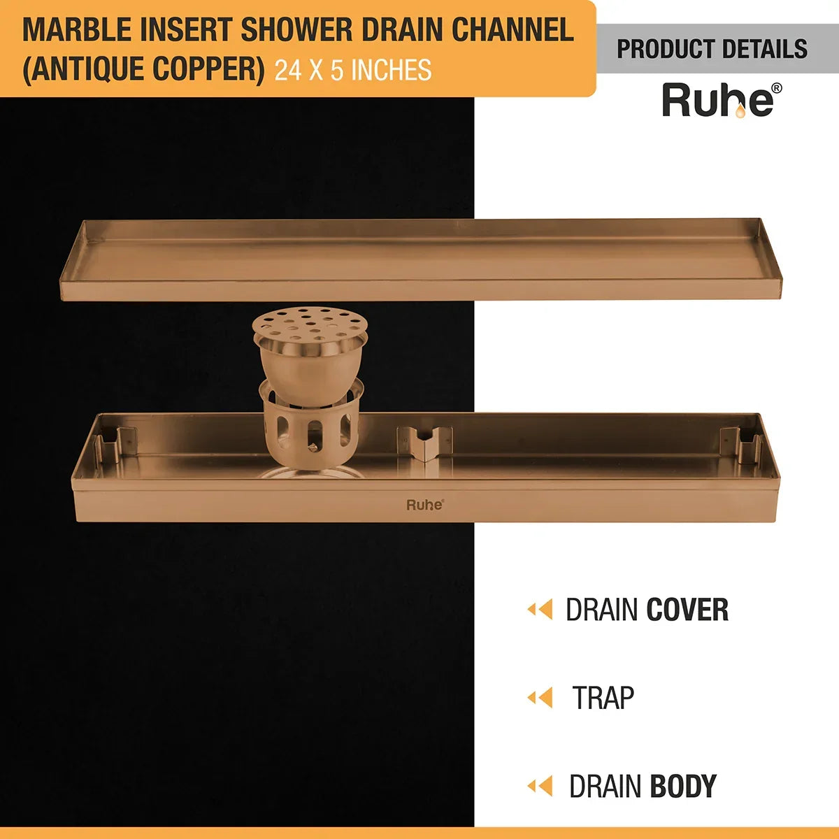 Marble-Insert Shower Drain Channel Coloured (5 inches)