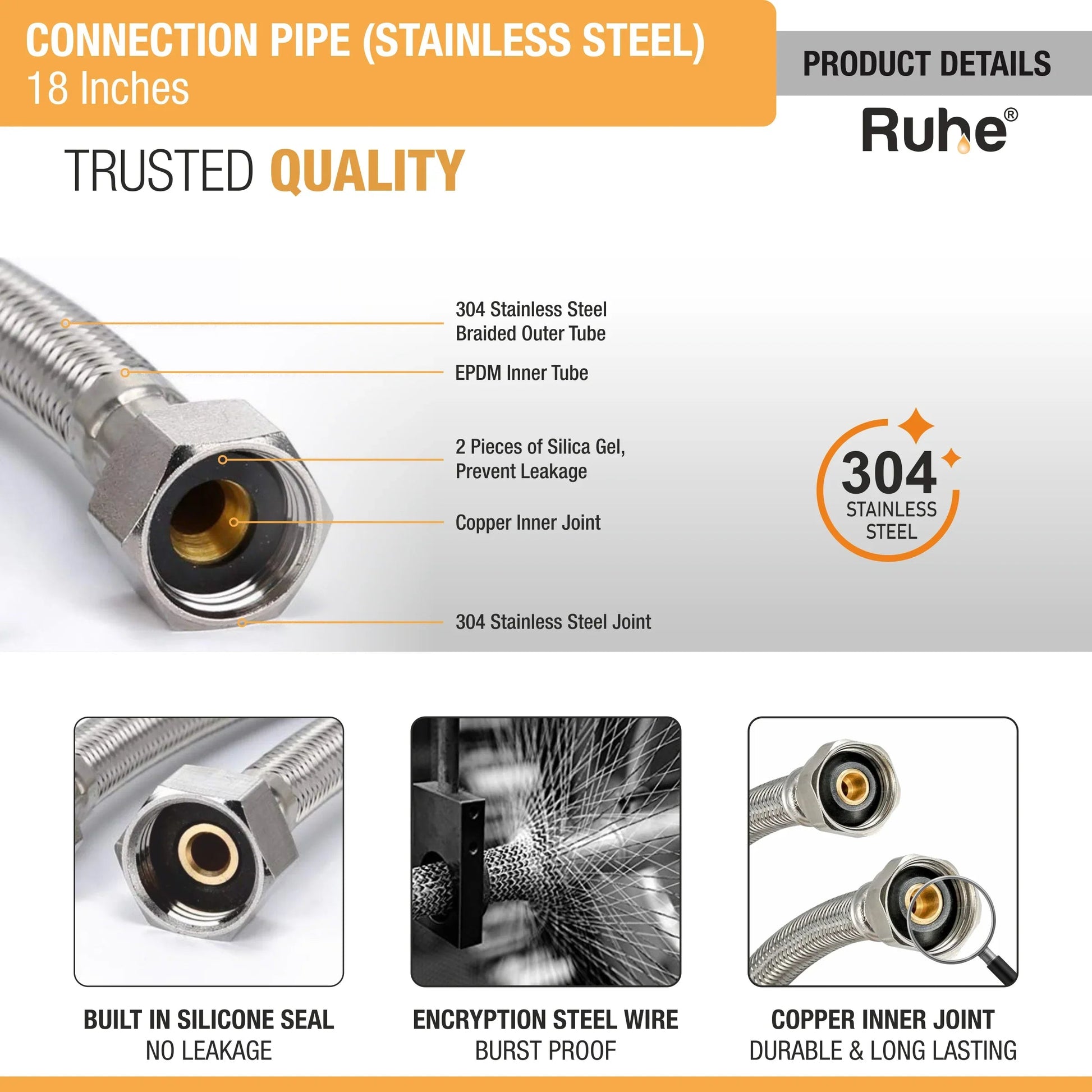 Geyser Connection Pipe SS (18 Inches) (304 Grade) (Pack of 2) product details