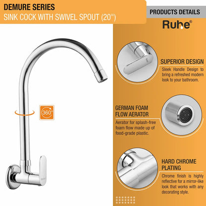 Demure Wall Mount Kitchen Sink Tap with Swivel Spout