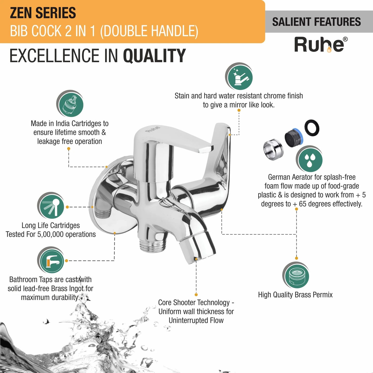 Zen Two Way Bib Tap (Double Handle) - Features