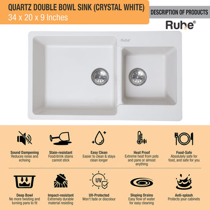 Quartz Double Bowl Kitchen Sink (34 x 20 x 9 inches)