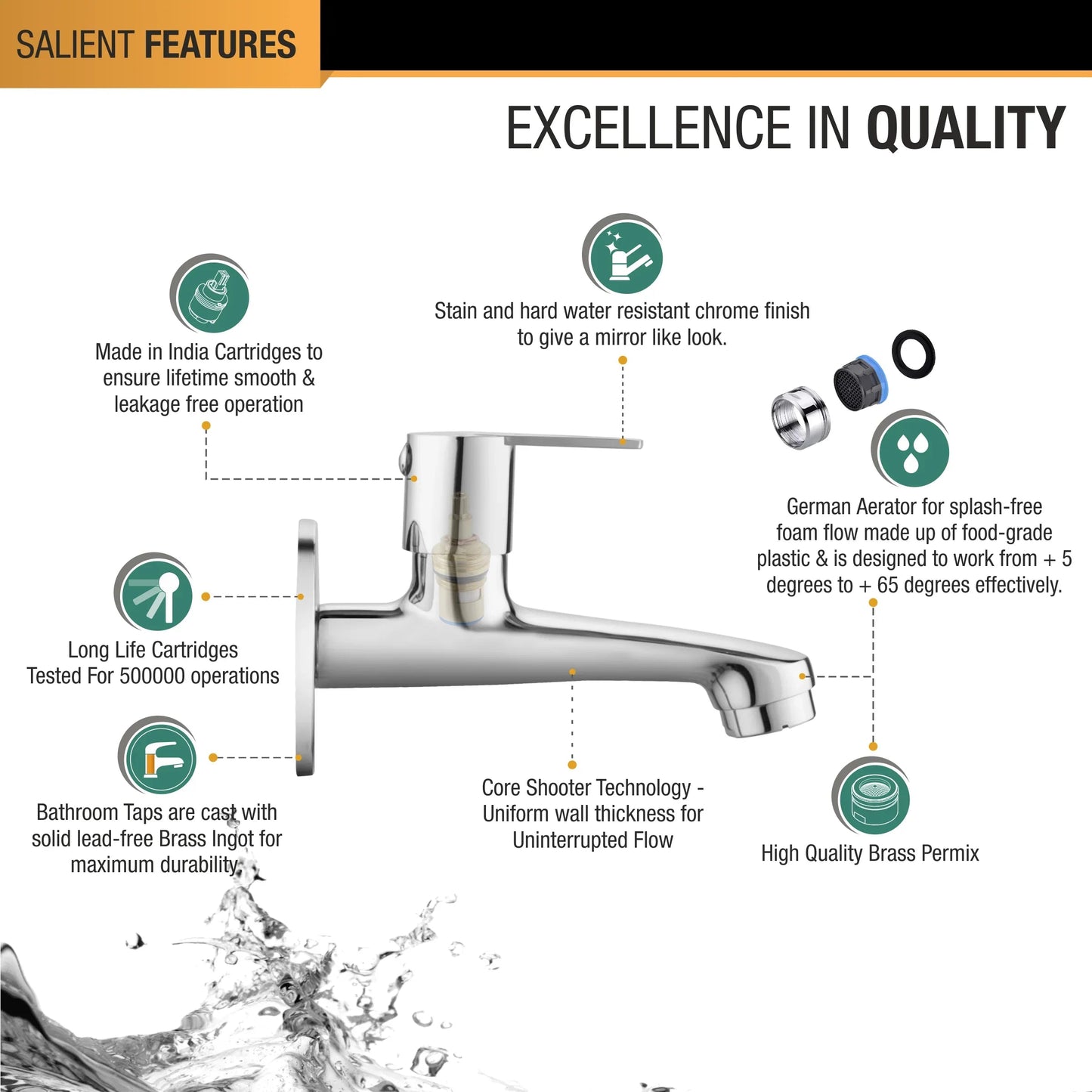 Kubix Bib Tap Long Body Brass Faucet features
