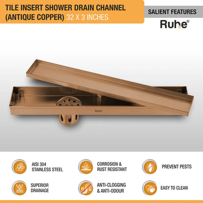 Tile-Insert Shower Drain Channel (3 Inches)