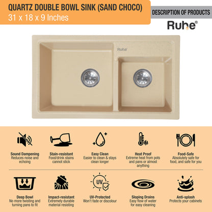 Quartz Double Bowl Kitchen Sink (31 x 18 x 9 Inches)