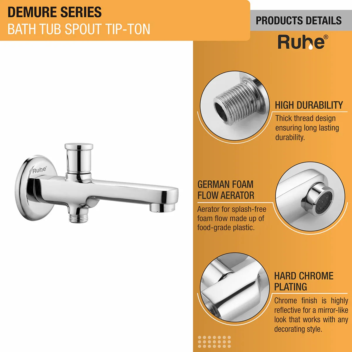 Demure Bathtub Tap with Tip-Ton Button (Only Spout)