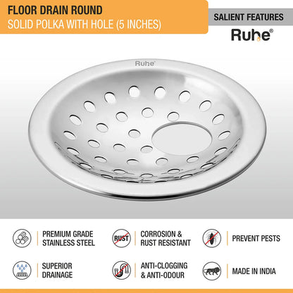 Solid Polka Round with Collar Floor Drain (5 Inches) with Hole (Pack of 2) - by Ruhe