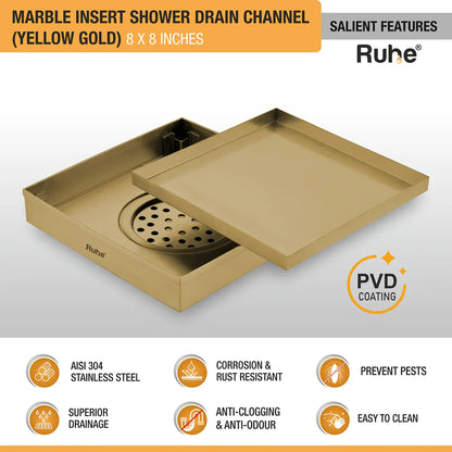 Marble-Insert Shower Drain Channel (8 x 8 Inches)