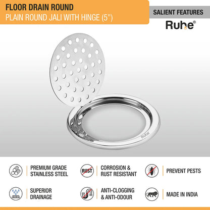 Plain Round Jali Floor Drain (5 Inches) with Hinged Grating Top (Pack of 2) - by Ruhe