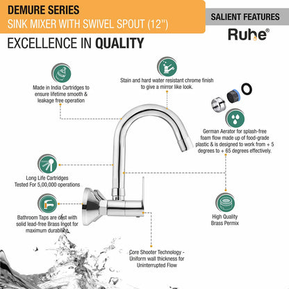 Demure Sink Mixer Brass Faucet with Small (12 inches) Round Swivel Spout - by Ruhe